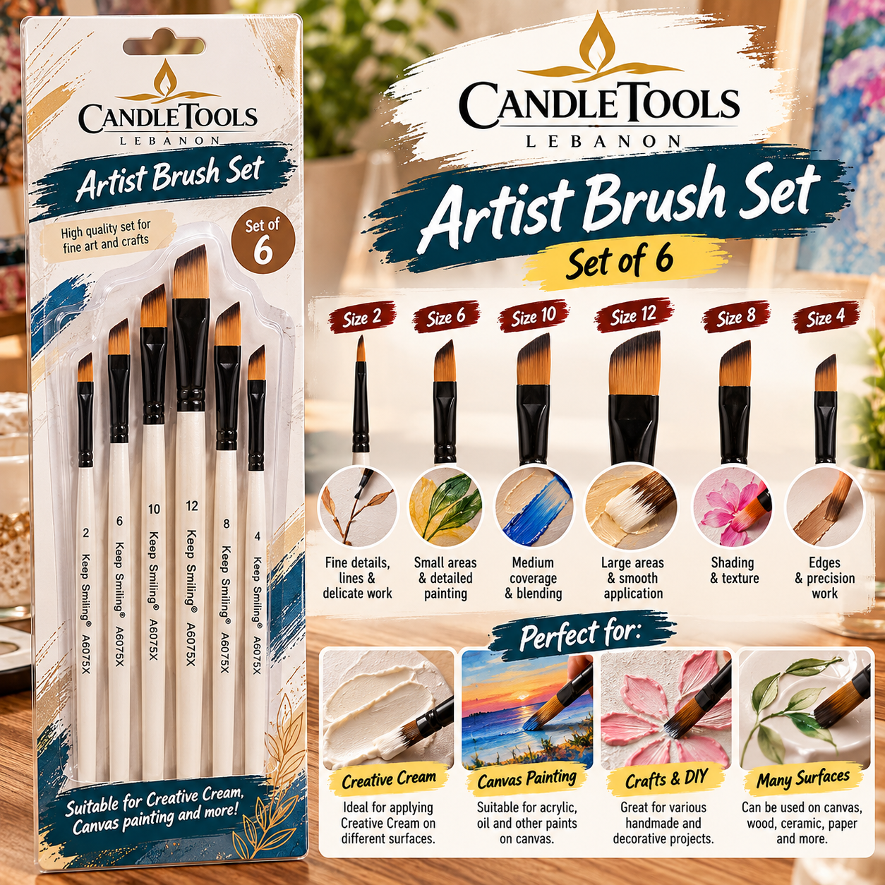Artist Brush Set – 6 Pieces | Candle Tools Lebanon